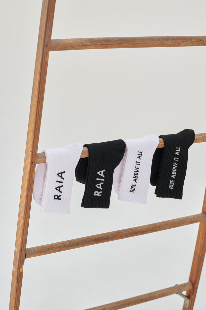 “Rise Above It All” Logo Socks- Black