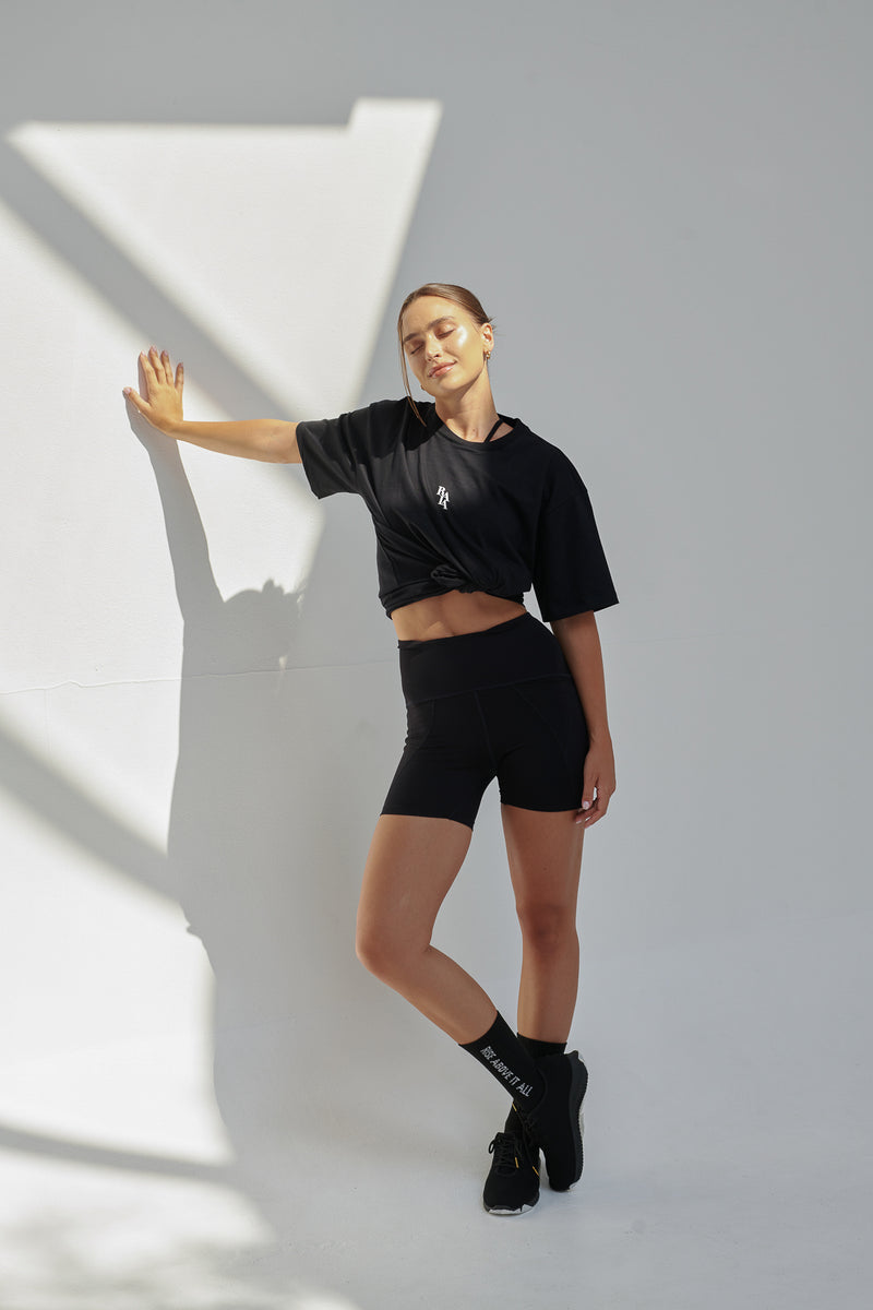 Unisex Oversized Cotton T-Shirt with "Rise Above It All" Logo -Black R2