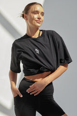 Unisex Oversized Cotton T-Shirt with "Rise Above It All" Logo -Black R2