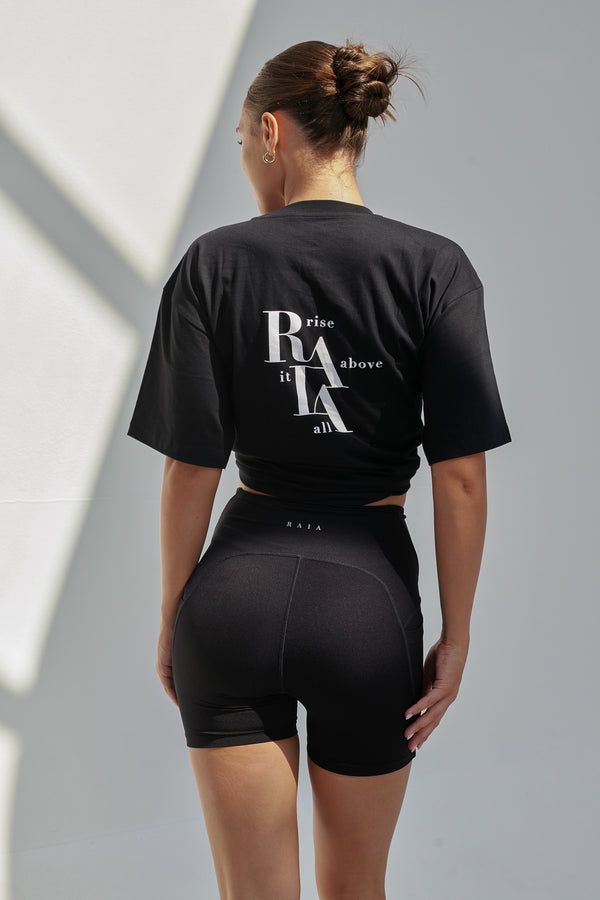 Unisex Oversized Cotton T-Shirt with "Rise Above It All" Logo -Black R2