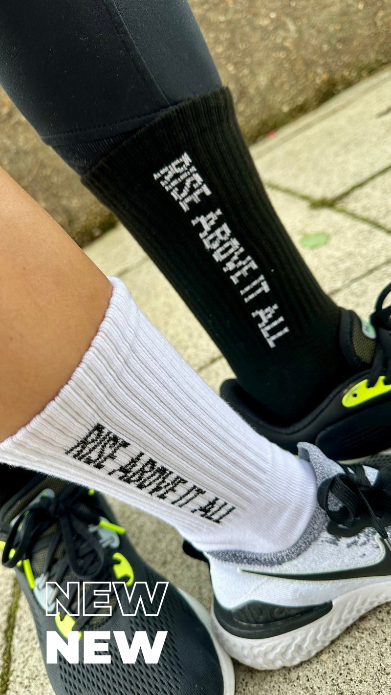 “Rise Above It All” Logo Socks- Black