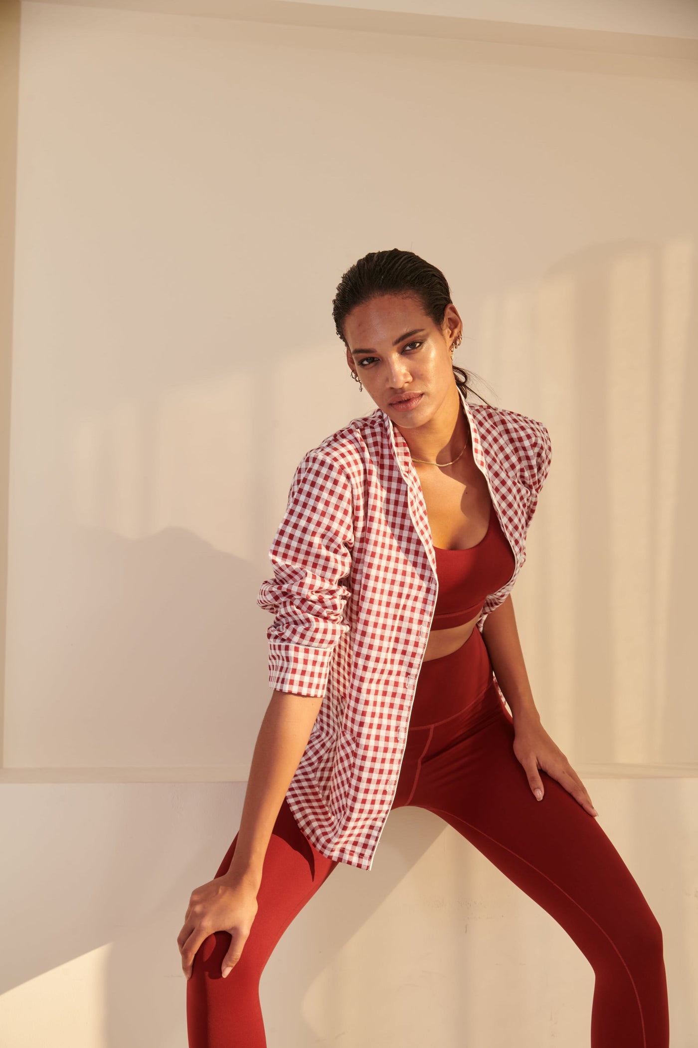 Gingham Set (Shirt & Trousers)- Wine Red