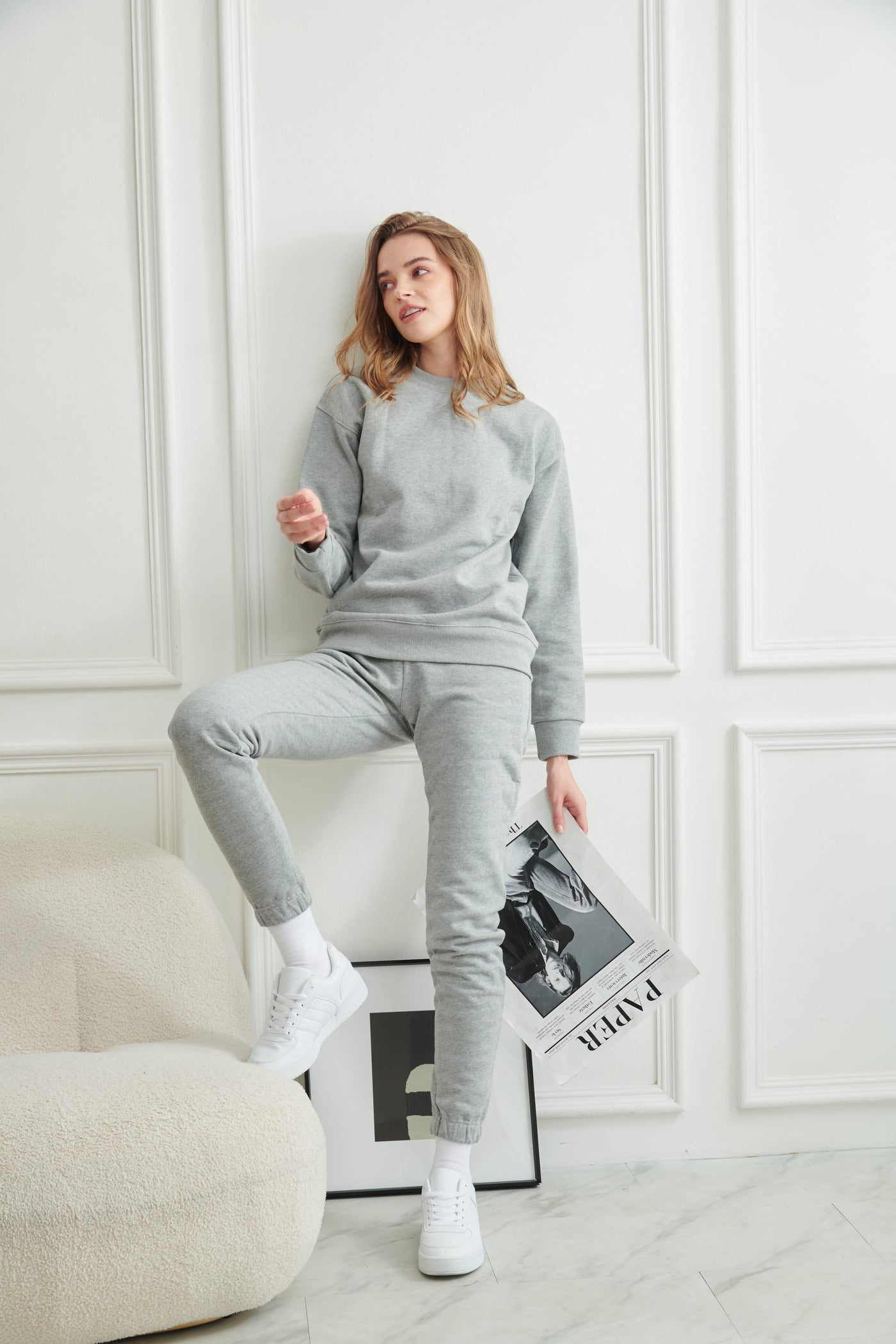 Soft Brushed Cotton French Terry Sweatpants  - Grey