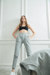 Soft Brushed Cotton French Terry Sweatpants  - Grey