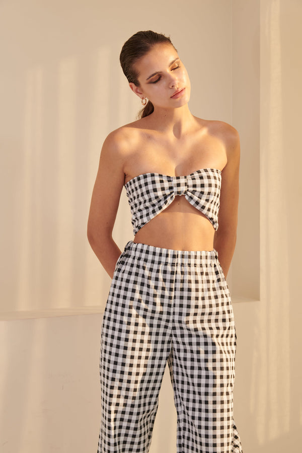 Gingham Bow Bandeau - Black