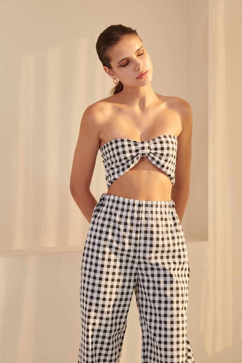 Gingham Bow Bandeau - Black